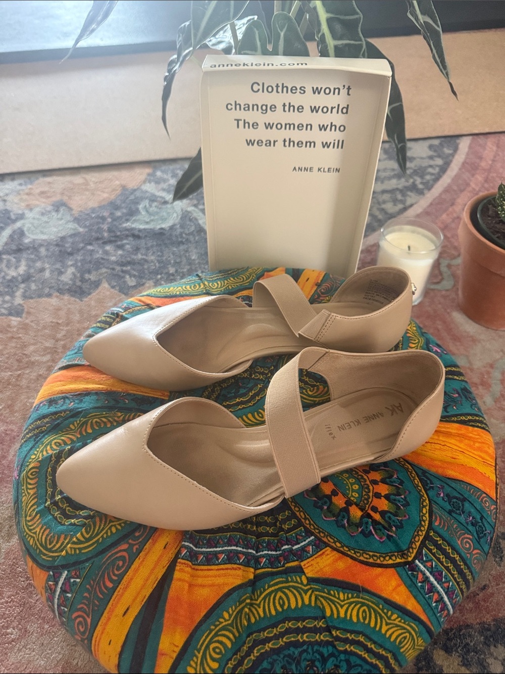 Anne Klein Nude Pointed-Toe D'Orsay Flats with Cross Strap - Picture 2 of 5